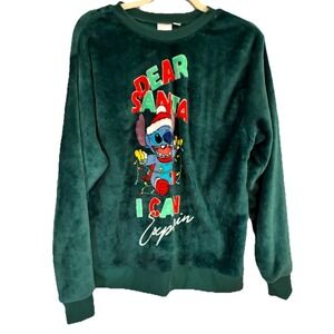 XL Green Fleece Disney Stitch Dear Santa I Can Explain Ugly Christmas Sweatshirt